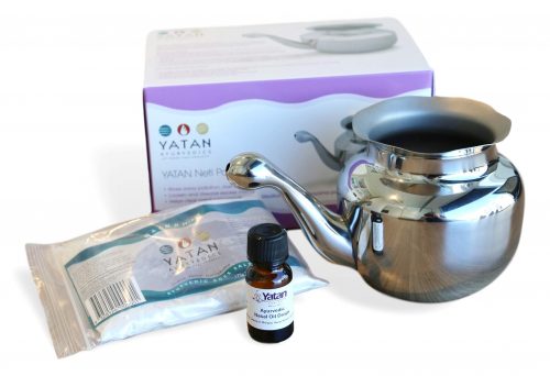 Ayurvedic Neti Pot Kit with packet rock salt and nasal oil